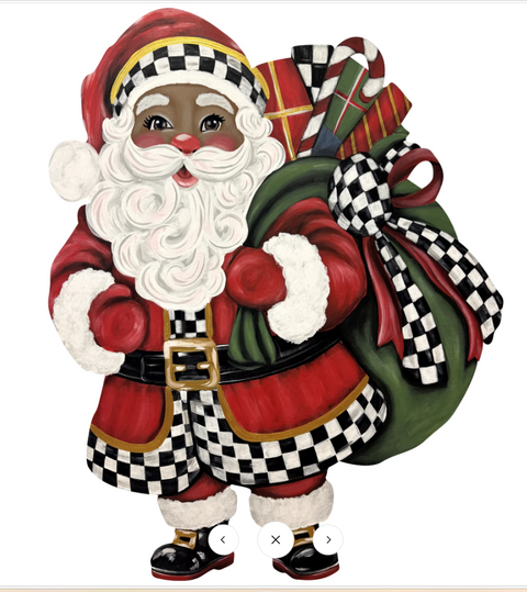 Elegant Checkered Christmas Black Santa - Christmas Mini Piece (Magnet/Velcro)