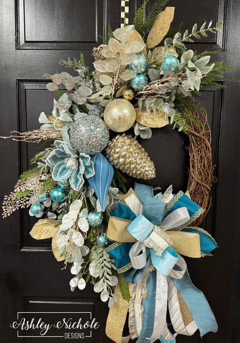 **Shimmering Blue & Silver Winter Wreath **