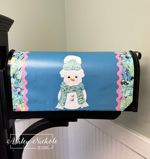 Snuggled Up For Winter Snowman - Magnetic Vinyl Mailbox Cover