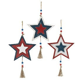 ** Set of 3 - Wood Hanging Americana Stars