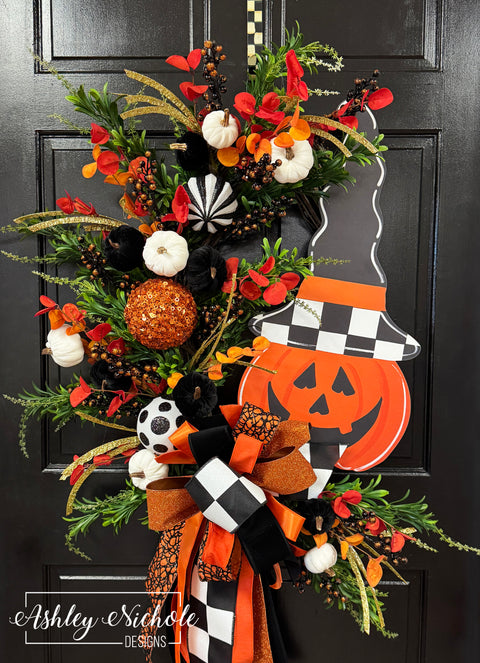 Tall Hat Jack 'O Lantern Wreath