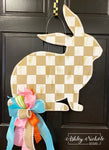 Tan Checkered Bunny Door Hanger
