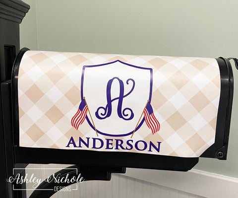 Traditional Crest Patriotic Initial - Magnetic Vinyl Mailbox Cover