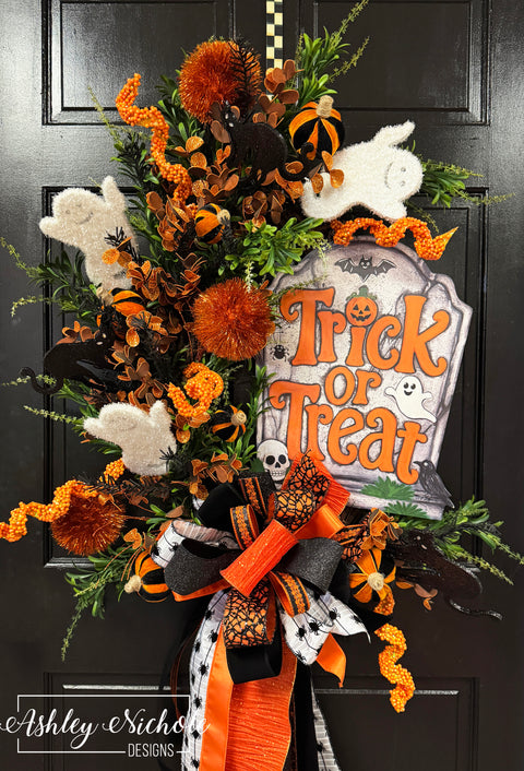 Trick or Treat Tombstone Halloween Wreath