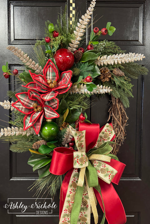 Tweed Poinsettia Christmas Wreath