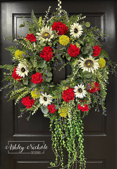 Forever Sunflowers & Geraniums Round Wreath