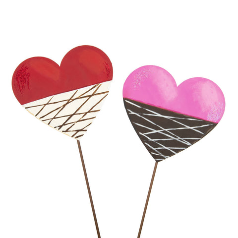 Chocolate Dipped Hearts Metal Stakes - Set of 2