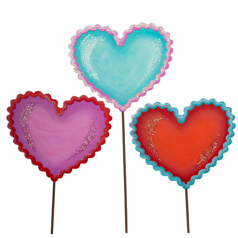 Ric Rac Hearts Metal Stakes (Set of 3)