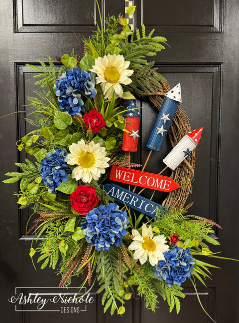 Welcome America Rustic Rocket Wreath