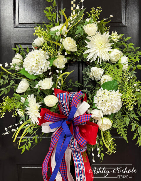 White Floral Patriotic Wreath