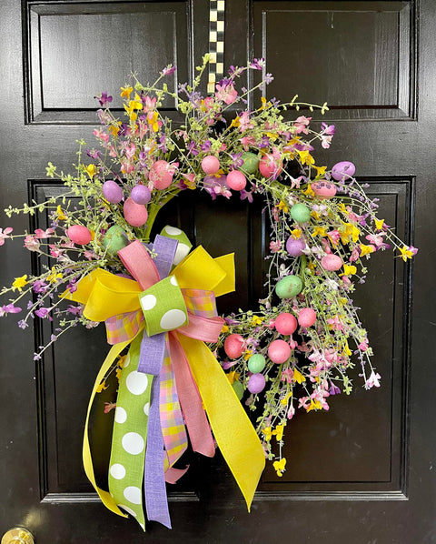 26" Wildflower and Pastel Egg Wreath