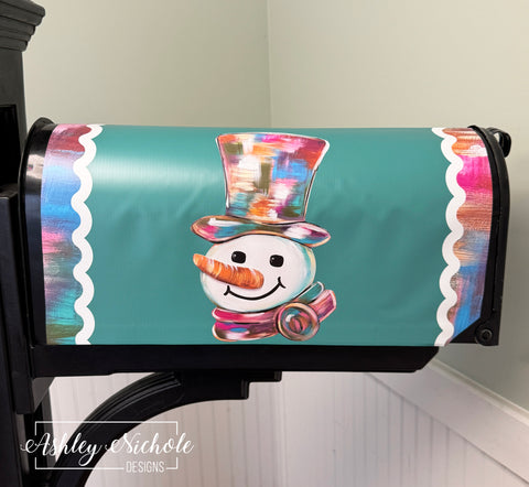 Winter Gentleman Snowman - Magnetic Vinyl Mailbox Cover
