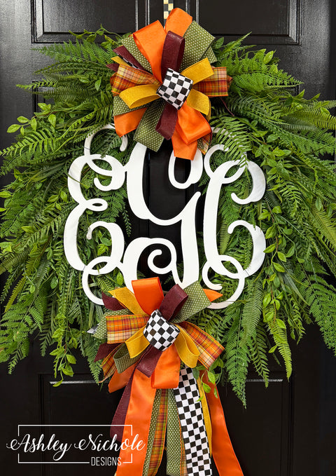 Wooden Monogram Grass Wreath - Round (OVERSIZED)