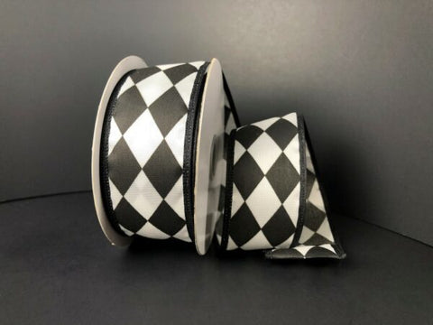 Black & White Harlequin Wired Ribbon - 1.5" x 10yds