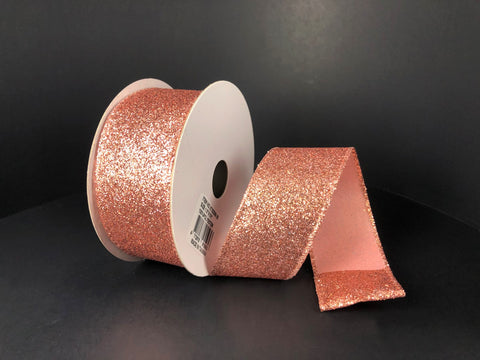 Rose Gold Glittered Wired Ribbon - 1.5" x 10yds