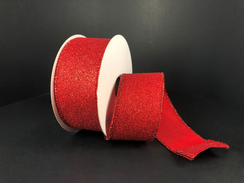 Red All Flat Glitter Wired Ribbon - 1.5" x 10yds