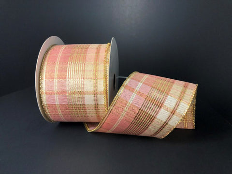 Rose Gold & Ivory Plaid - 2.5"x 10yds