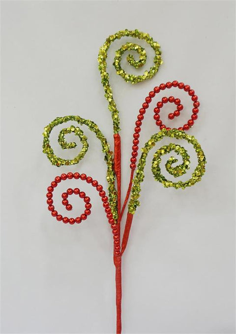 25" Sequin & Bead Curl Spray - Green/Red