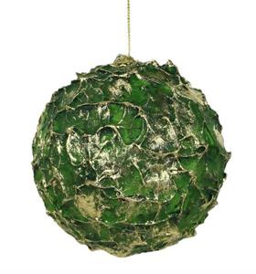 4.25" Textured Ball Ornament - Green/Gold
