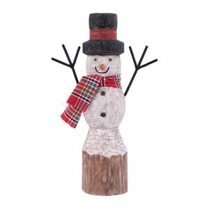15.25"H Mango Wood Snowman - Natural/White Wash/Red/Black