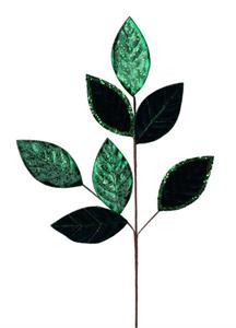 27" Velvet & Glitter Magnolia Leaf Spray - Green