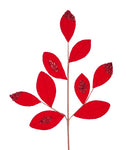 27" Velvet & Glitter Magnolia Leaf Spray x9 - Red