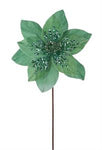 11" Velvet & Glitter Poinsettia - Green