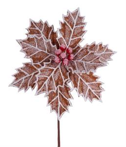 10.5" Velvet Poinsettia With Snow - Brown