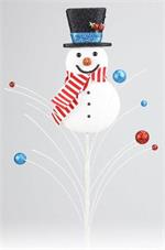 25" Glitter Ball & Snowman Spray With Striped Scarf