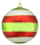 100mm Matte Striped With Glitter Ball Ornament - Lime, Red & Pearl White