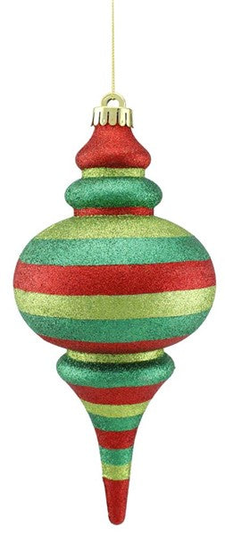 10" Horizontal Glitter Finial Ornament - Emerald Green, Red & Lime