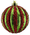 120mm Antique Look Sequin & Glitter Ball Ornament - Shiny Lime & Red