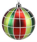 100mm Painted Plaid Matte Ball Ornament - Red, Lime & Emerald