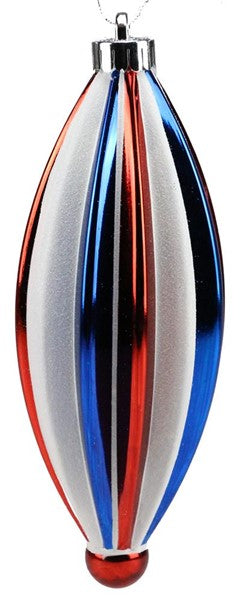 Ornament Ball - Ribbed Finial Matte - Red/White/Blue