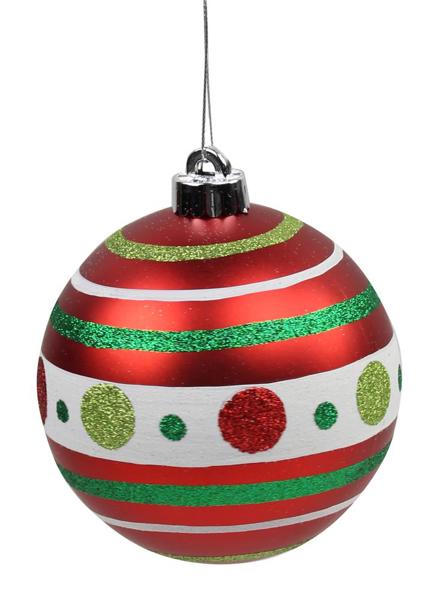 120mm Polka Dot & Striped Ball Ornament - Green, Lime, Red & White