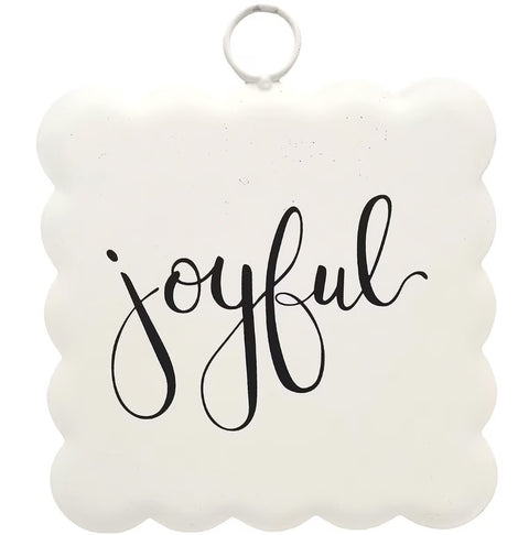 Scalloped "Joyful" Mini Gallery Charm - White