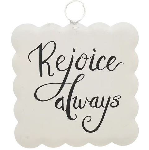 Scalloped "Rejoice Always" Mini Gallery Charm - White