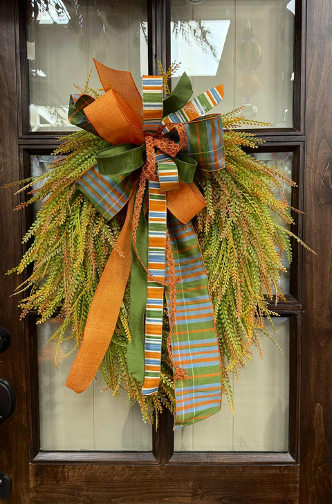 24" x 30" Oval Bead Grass Wreath - UV Protection - Orange