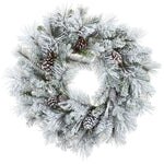 30" Snowed Pine Cone & Mixed Pine Wreath - White & Green