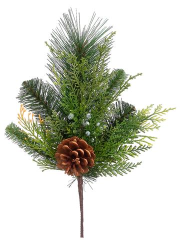 15" Pine Cone, Berry, Cedar & Pine Spray - Green & Brown