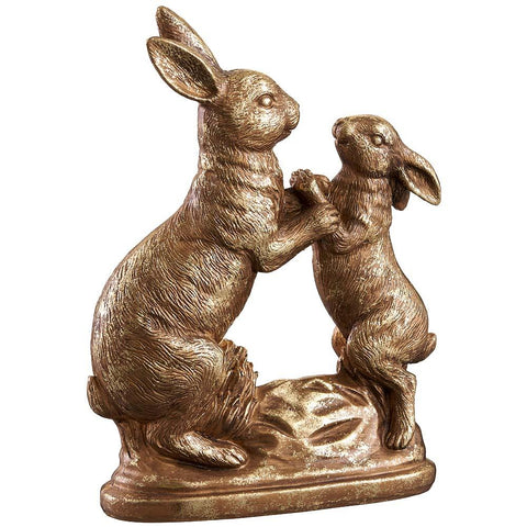 10.5" Holding Hands Bunnies - Gold