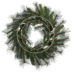 30" Snowed Pine Cone & Mixed Pine Wreath - White & Green