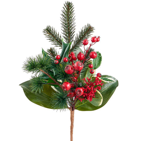 16" Holly/Berry/Pine Spray - Red Green