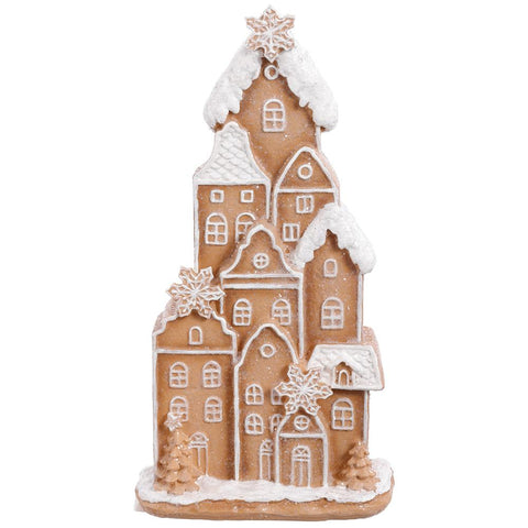 8" Snowed Gingerbread House - Brown White