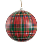 6" Plaid Plastic Ball Ornament - Red & Green