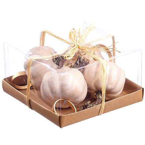 4.7" x 8.2" x 8.2" Pumpkin Napkin Rings - Set of 4 -  Mustard Whitewashed