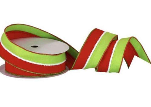 Red & Green Fur Felt Wired Ribbon - 2.5"x 10yds