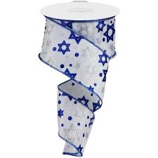 Glitter Star of David on White Satin Wired Ribbon - 2.5" x 10yds