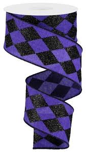 Purple & Black Glitter Harlequin Wired Ribbon - 2" x 10yds