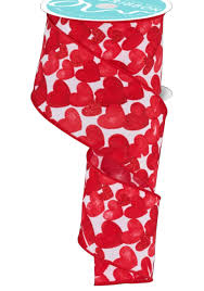 Red Hearts On White Background Wired Ribbon 2.5" x 10yds